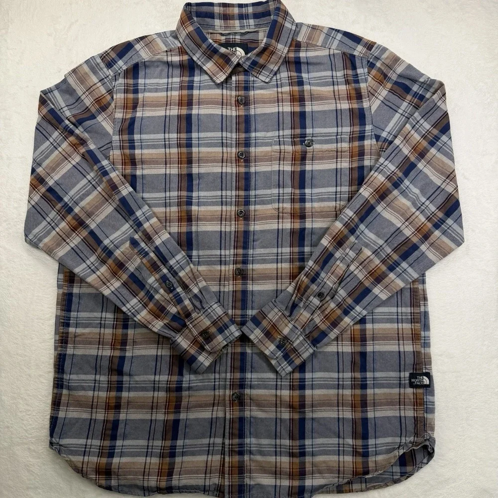 The North Face Navy Blue Plaid Long Sleeve Button Down Shirt Men's Size Medium